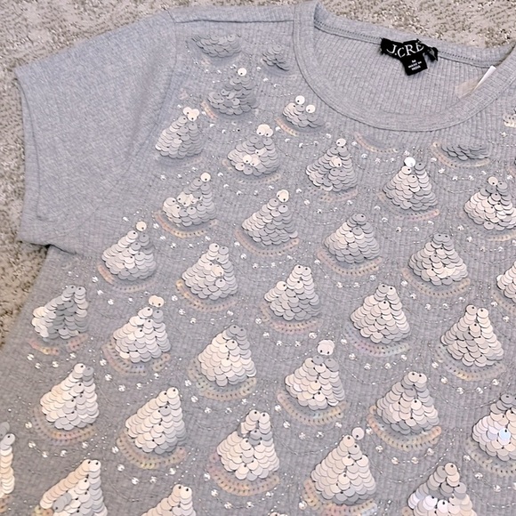 J.Crew Women’s Gray Rib Short-Sleeve Tee with Silver Sequin Embellishment—M - Picture 4 of 6